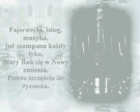 Kartka z szampanem i życzeniami noworocznymi żegnającymi Stary Rok